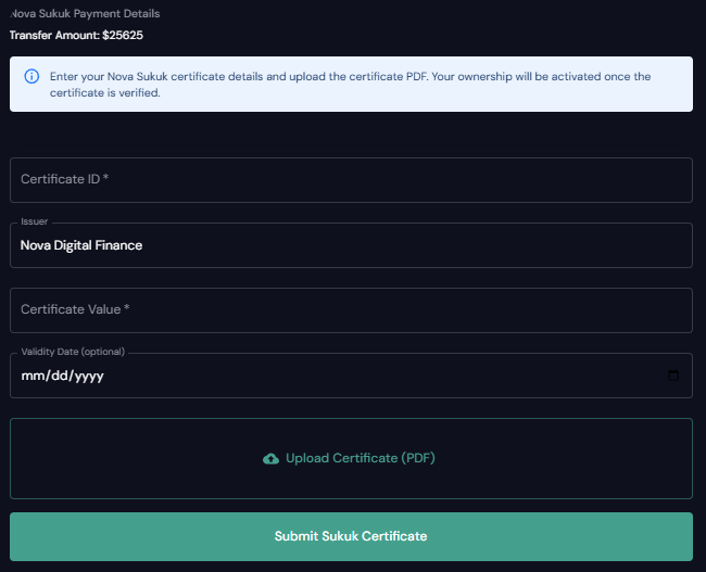 Capimax Asset checkout accepting Nova Sukuk