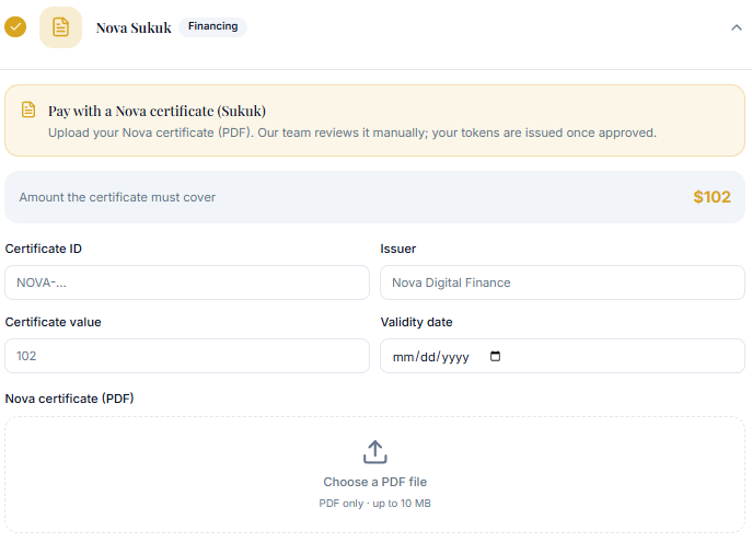 Capimax BRX checkout accepting Nova Sukuk