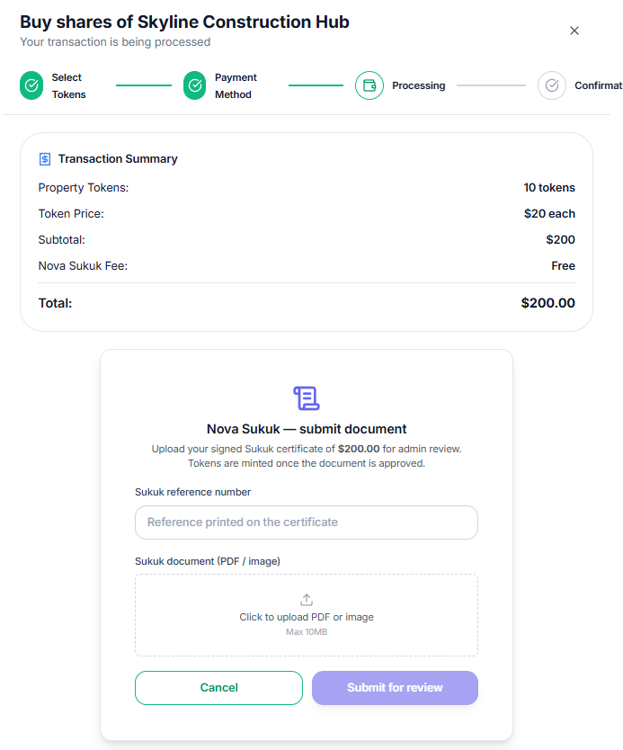 Capimax RT checkout accepting Nova Sukuk
